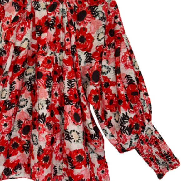 Chufy La Dolce Vita Silk Blend Red Floral Balloon Sleeve Blouse M Designer - Picture 8 of 10